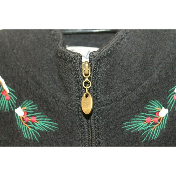 Timberlea 100% Wool Vest Vtg Black Christmas Holiday Full Zip Womens Size M - Picture 4 of 6